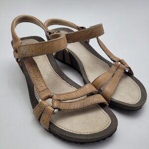 Teva Ventura Sandals Women's 7.5 Brown Leather Slip-On Cork Wedge Slingback 4253